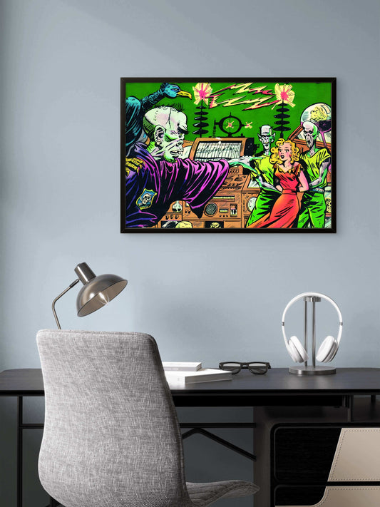 Mad Scientist and Pin Up Girl Vintage Horror Comic Pop Art Wall Decor | Premium Giclée Art Print | 1950s Comic Book | "Trouble in the Lab" | Unframed