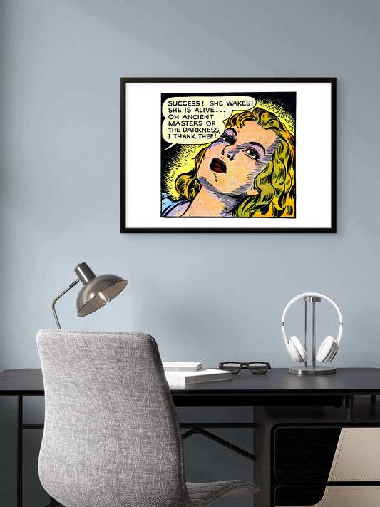 Stepford Wife Vintage Horror Comic Pop Art Wall Decor | Premium Giclée Art Print | 1950s Comic Book | "She Wakes!" | Unframed