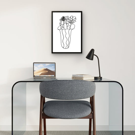 Abstract Line Art Flowers Print | Black & White Botanical Wall Art | A3 A4 Premium Unframed Art Print | Minimalist Floral Decor | Original Design