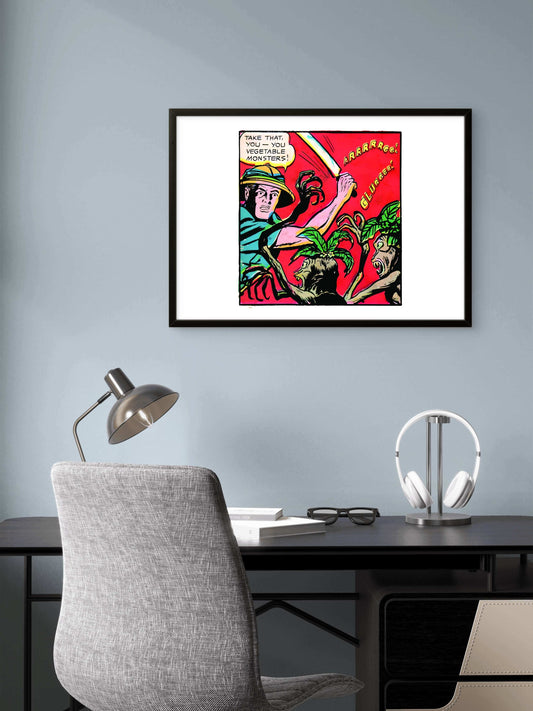 Take That, Vegetable Monsters! Vintage Horror Comic Pop Art Wall Decor | Premium Giclée Art Print | 1950s Comic Book | Unframed