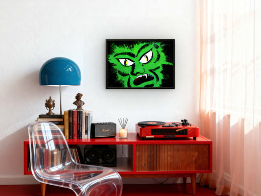Green Monster Halloween Horror Comic Premium Giclée Art Print | A4 A3 Pop Art Wall Decor | Retro Artwork | Unframed