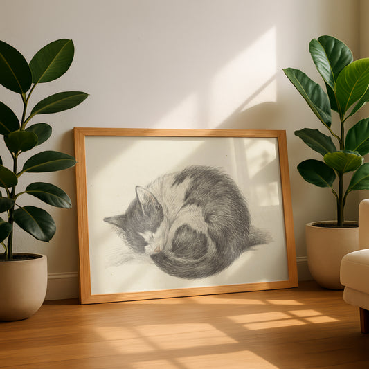 Curled-Up Sleeping Cat | Jean Bernard | Fine Art Cat Print | Cat Lover Gift | Wall Art