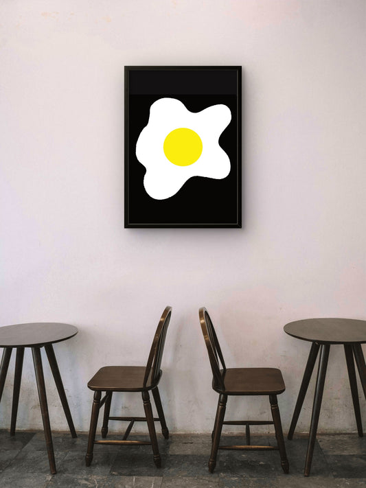 Fried Egg Print | Bold Black White Yellow Kitchen Art | A3 A4 Poster | Modern Food Wall Art | Original Design | Playful Home Decor | Premium Art Print