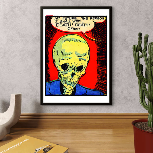 Death Skeleton 1950s Horror Comic Premium Giclée Art Print | A4 A3 Pop Art Wall Decor | Retro Artwork | "Death! Death!" | Unframed