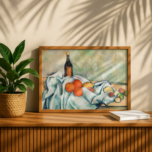 Bottle and Fruits by Paul Cezanne Print | Premium Giclee Art Print | Post-Impressionist Wall Art | Museum Quality Reproduction | Fine Art Print
