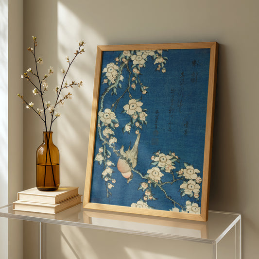 Bullfinch and Weeping Cherry by Katsushika Hokusai | Premium Art Print