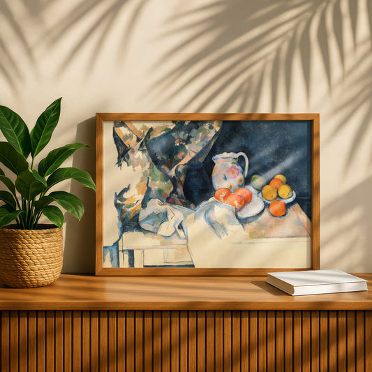 Curtain and Fruit by Paul Cezanne Print | Premium Giclee Art Print | Post-Impressionist Wall Art | Museum Quality Reproduction | Fine Art Print