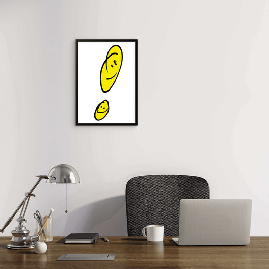 Smiling Exclamation Mark Print | Yellow Happy Face Art | A3 A4 Poster | Bold Typography Wall Art | Original Design | Playful Home Decor | Premium Art Print