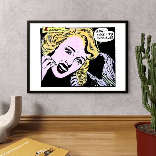 Pop Art Woman from 1950s Horror Comic Poster | Premium Giclée Art Print | US Golden Age of Comics | "Ahh Look! It's Horrible" | Unframed