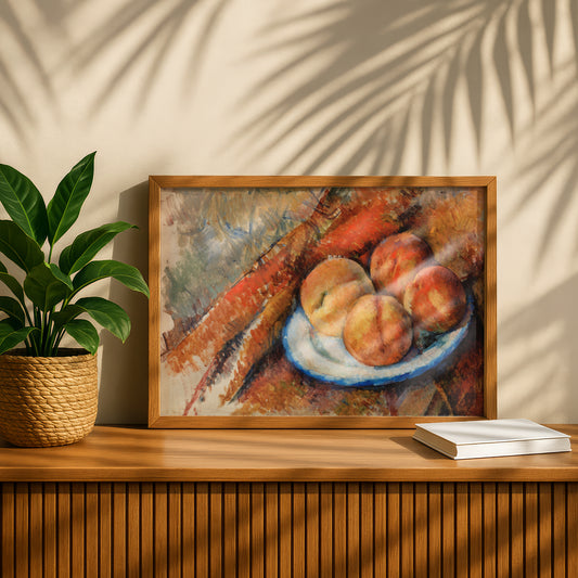 Four Peaches on a Plate by Paul Cezanne Print | Premium Giclee Art Print | Post-Impressionist Wall Art | Museum Quality Reproduction | Fine Art Print