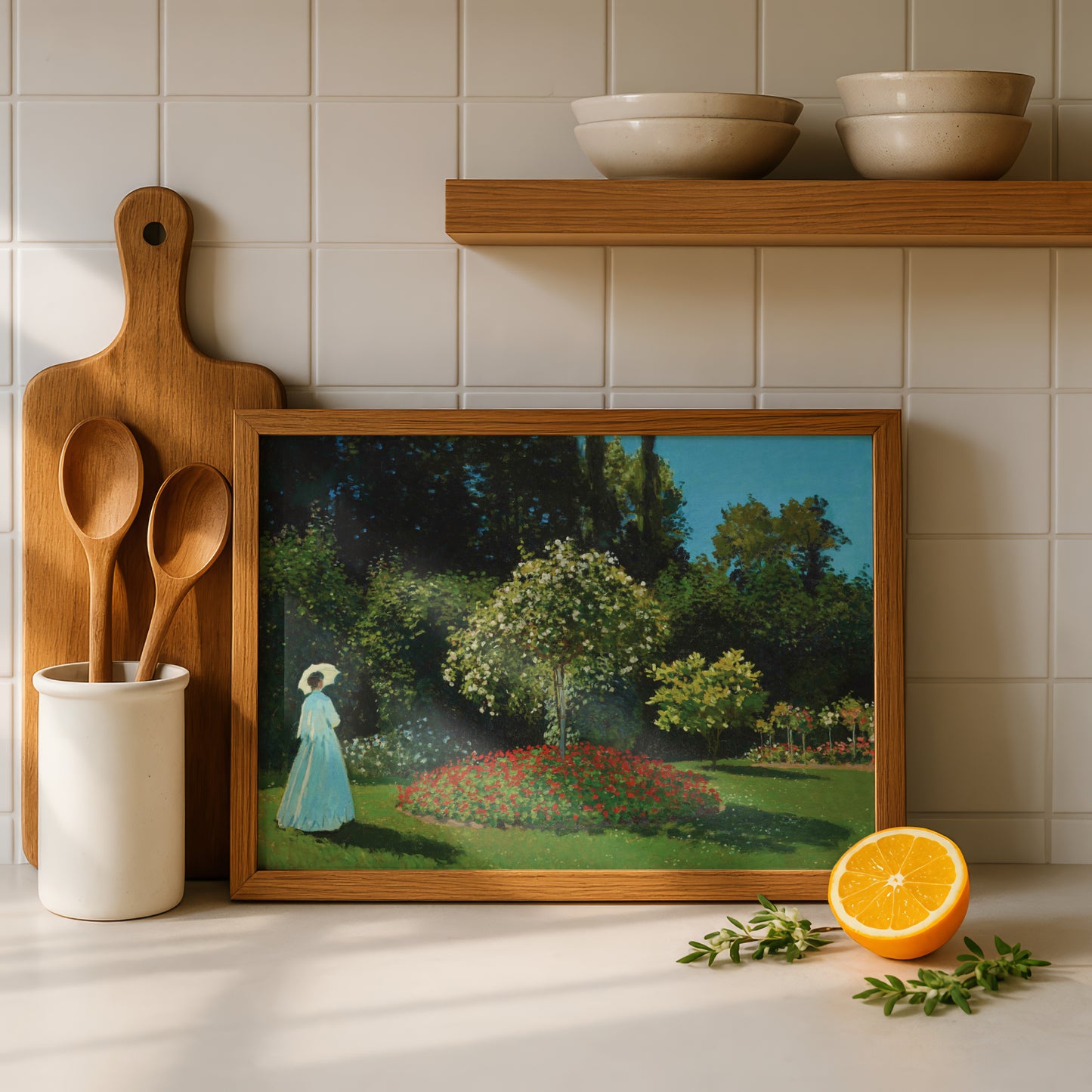 Monet Lady in the Garden Art Print | Giclee Fine Art Reproduction | Impressionist Wall Decor