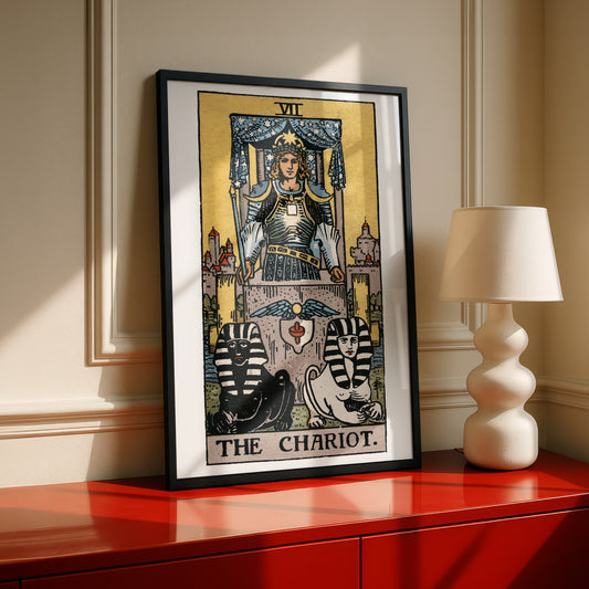 The Chariot Tarot Card Print | Rider-Waite-Smith Vintage Tarot Deck | Wall Art