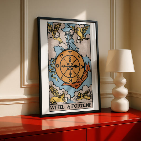 Wheel of Fortune Tarot Card Print | Rider-Waite-Smith Vintage Tarot Deck | Wall Art
