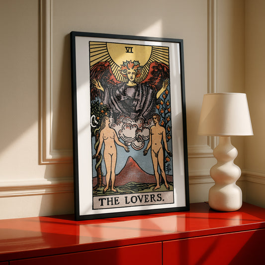 The Lovers Tarot Card Print | Rider-Waite-Smith Vintage Tarot Deck | Wall Art