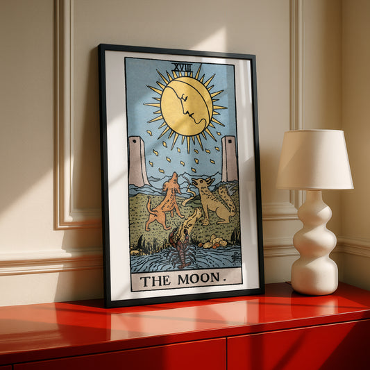 The Moon Tarot Card Print | Rider-Waite-Smith Vintage Tarot Deck | Wall Art