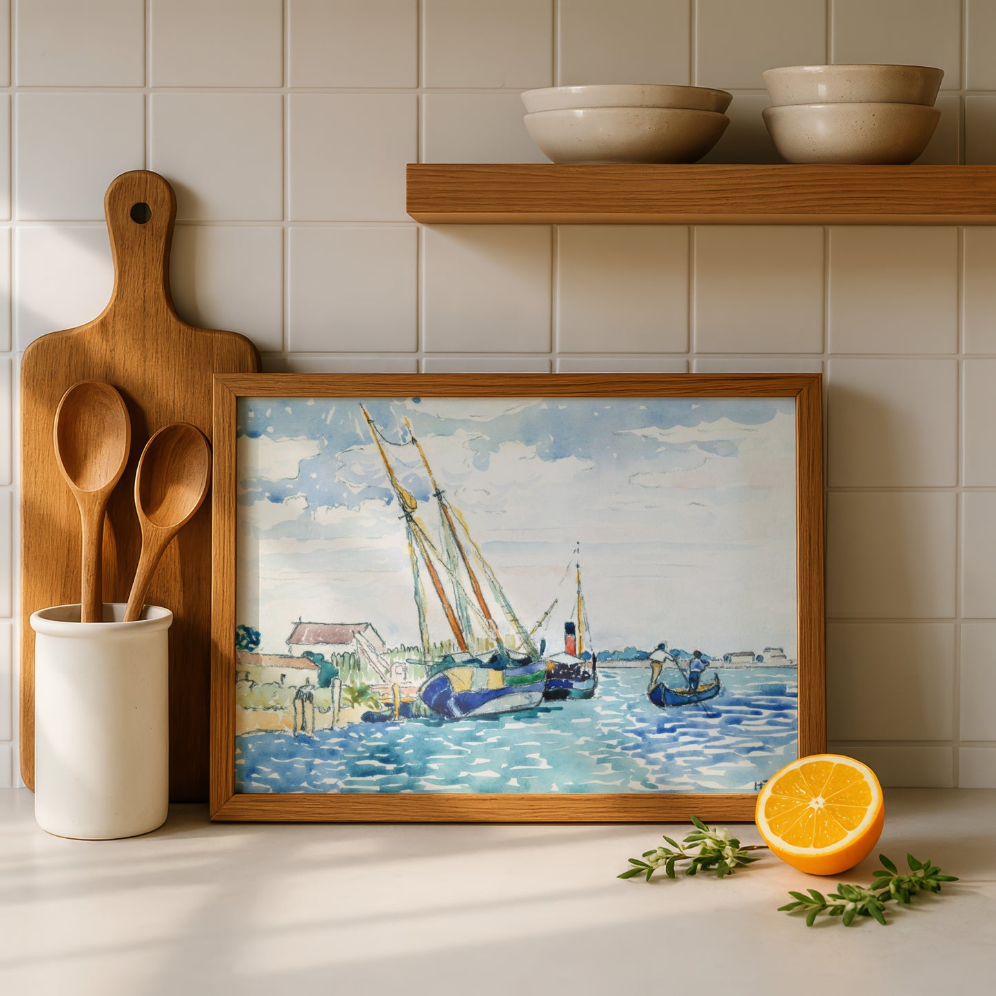 Marine Scene (Boats near Venice) by Henri-Edmond Cross Art Print | Pointillism Giclee Reproduction | French Neo-Impressionist Wall Decor