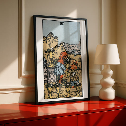 Six of Cups Tarot Card Print | Rider-Waite Cups Minor Arcana Deck | Wall Art