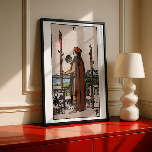 Two of Wands Tarot Card Print | Rider-Waite Wands Minor Arcana Deck | Wall Art