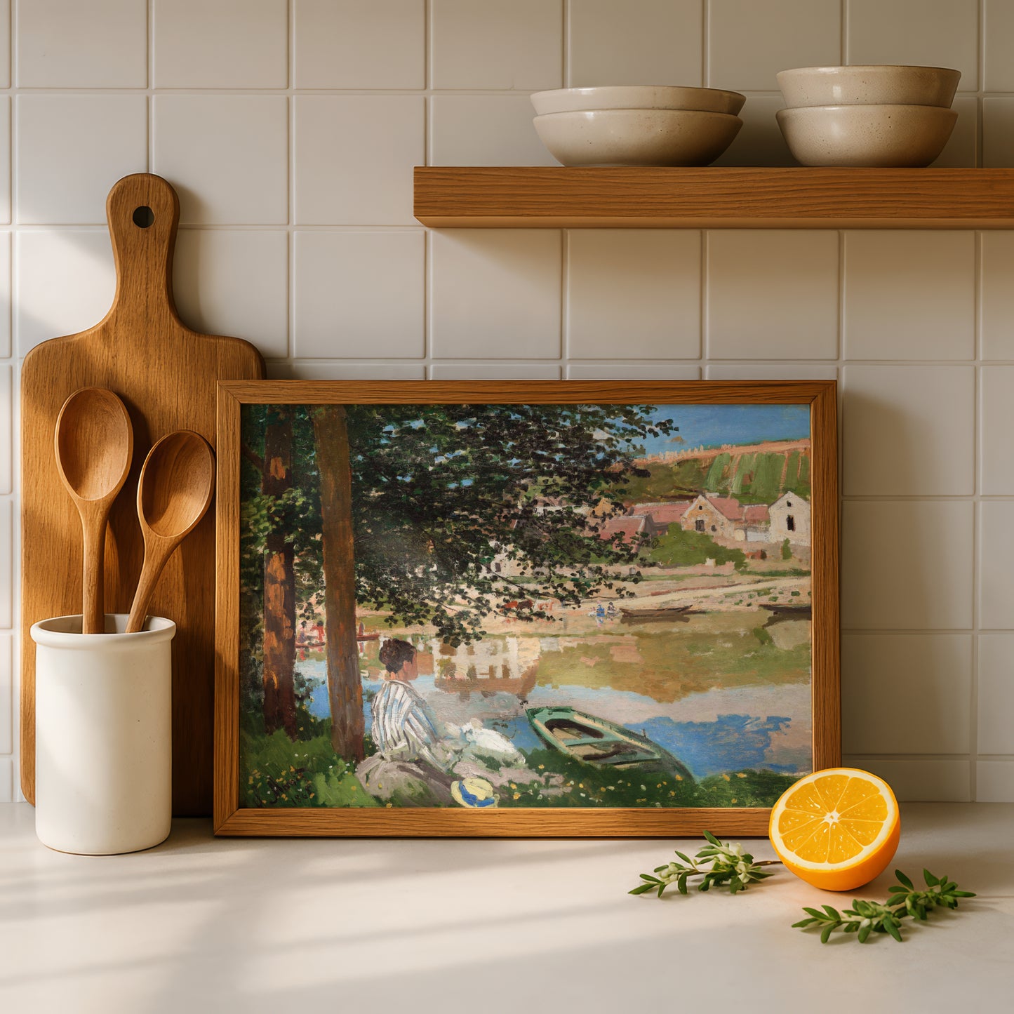 Monet On the Bank of the Seine, Bennecourt Art Print | Giclee Fine Art Reproduction | Impressionist Wall Decor