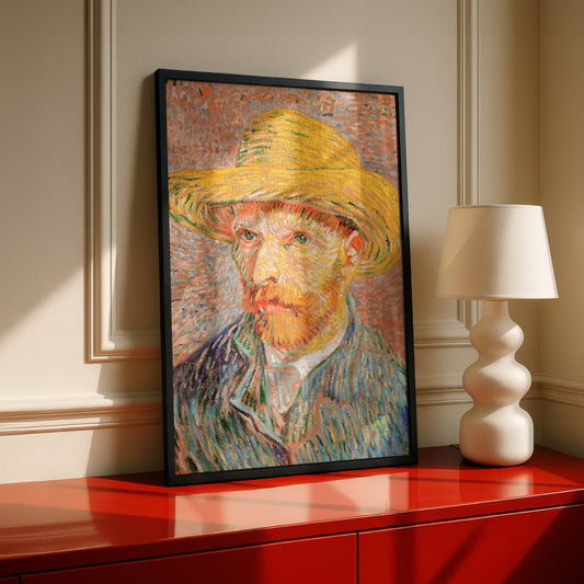 Self-Portrait with a Straw Hat (1887) by Vincent Van Gogh | Premium Giclée Art Print | Museum Quality Wall Art