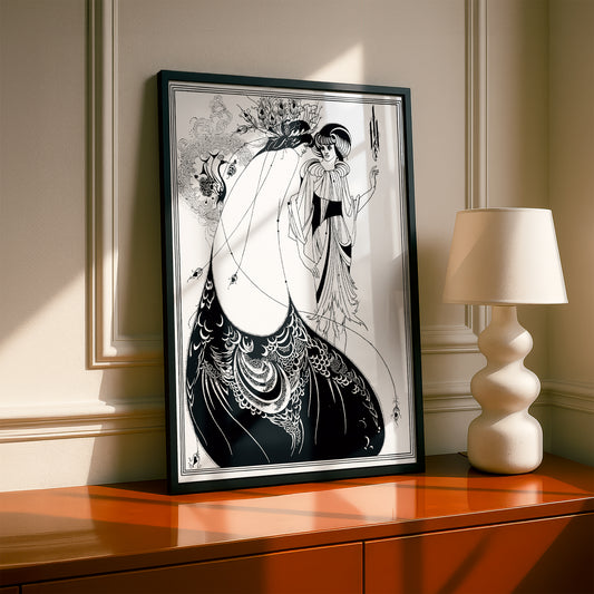 The Peacock Skirt by Aubrey Beardsley | Premium B&W Art Print