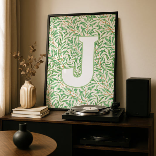 Initial Print: Floral Monogram Wall Art: Premium Art Print with William Morris Design