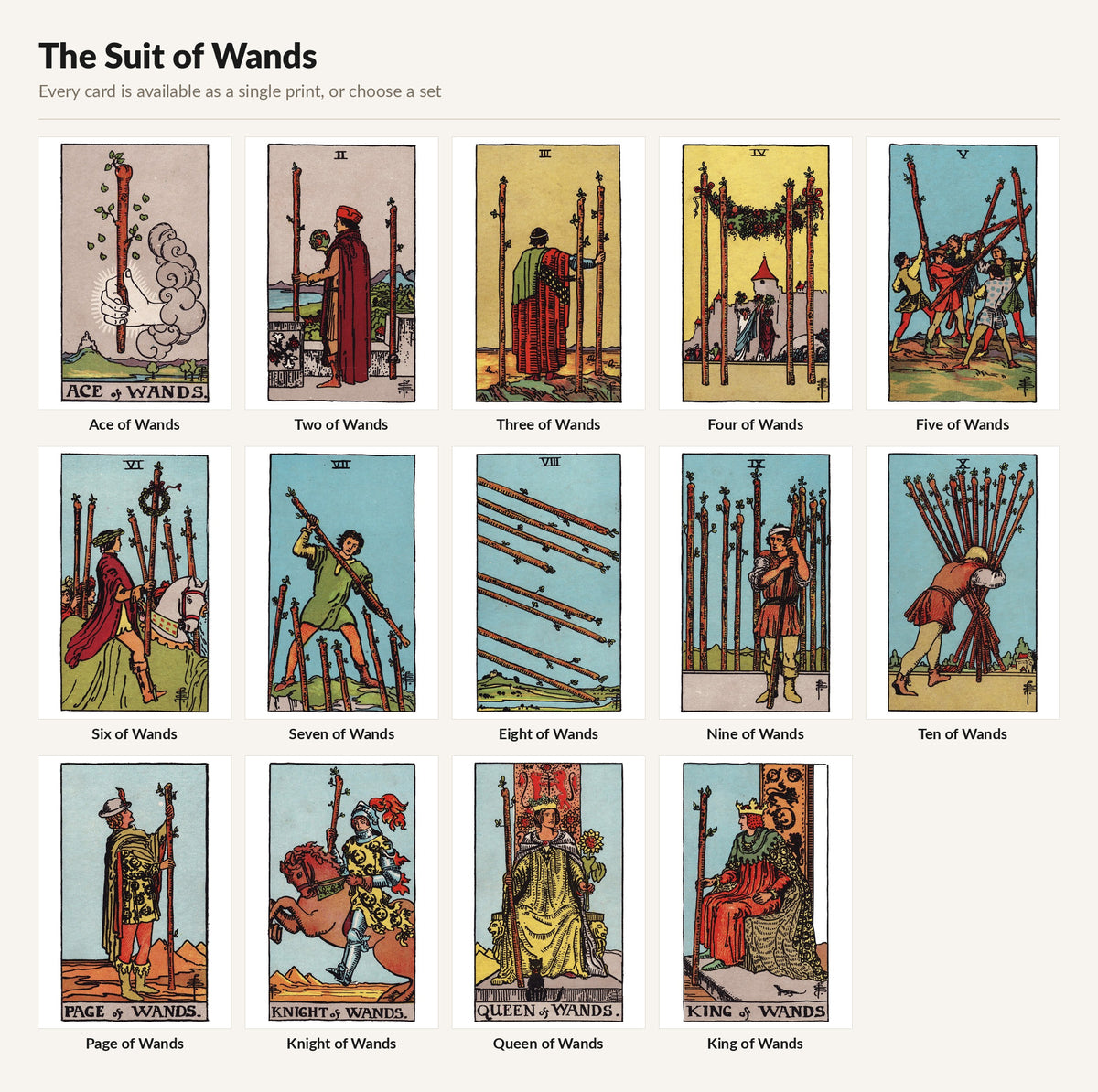 The Suit of Wands — Ace to King, 14 giclée prints