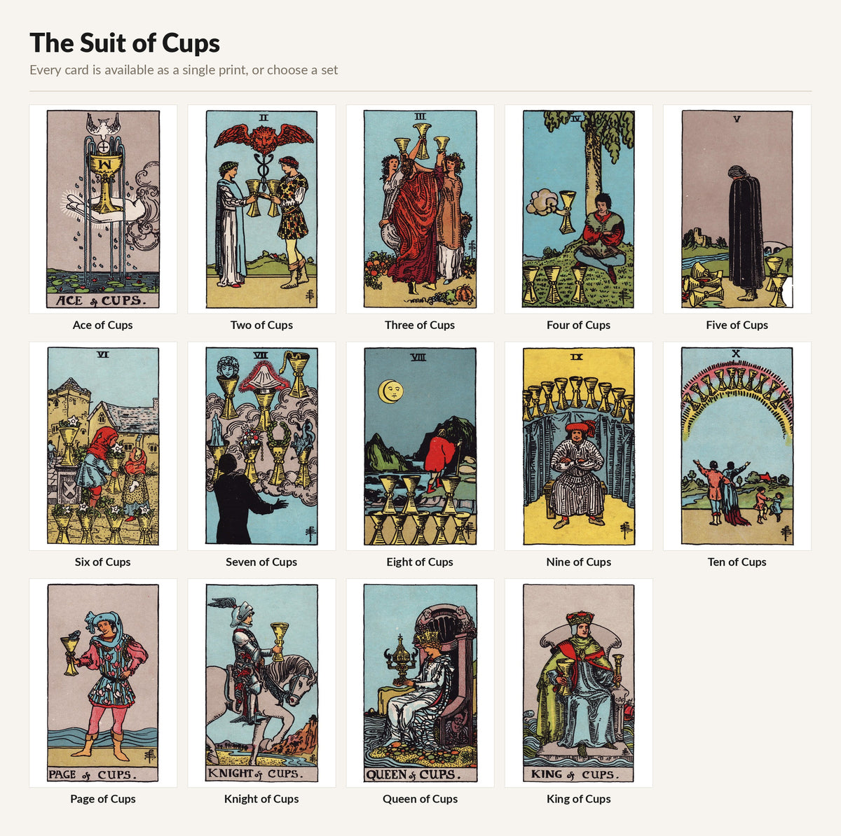 The Suit of Cups — Ace to King, 14 giclée prints