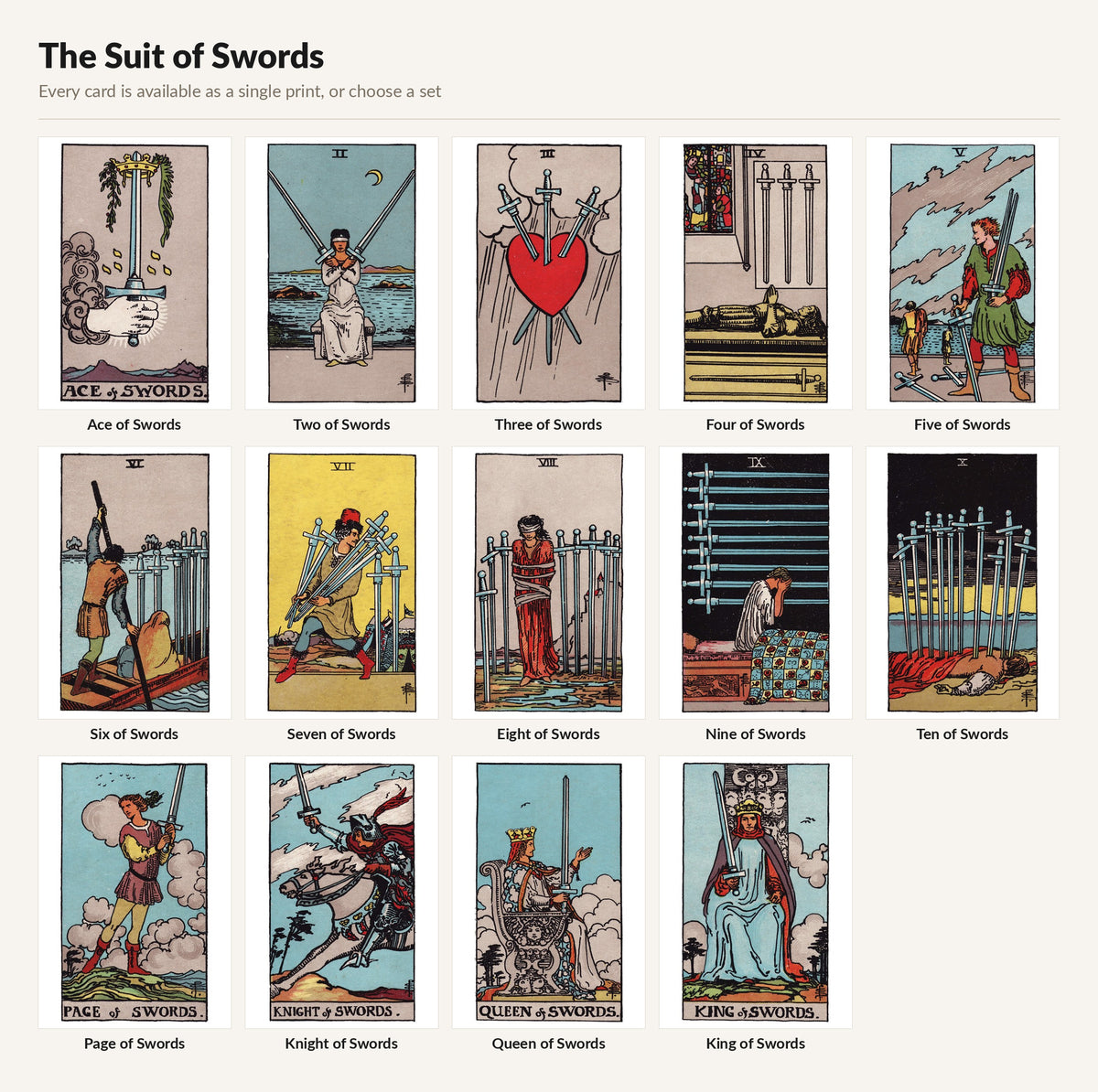 The Suit of Swords — Ace to King, 14 giclée prints