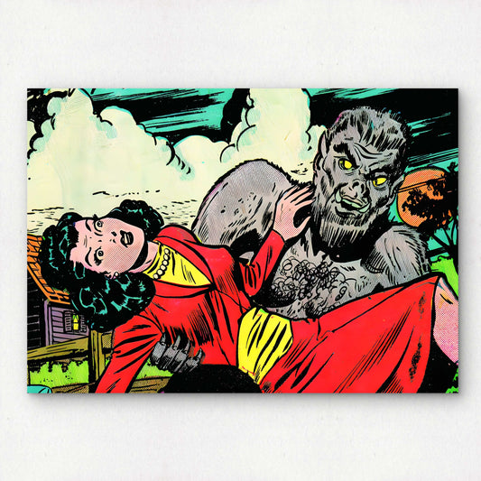 Werewolf Kidnapping Woman Vintage Horror Comic Pop Art Wall Decor | Premium Giclée Art Print | 1950s Comic Book | Unframed