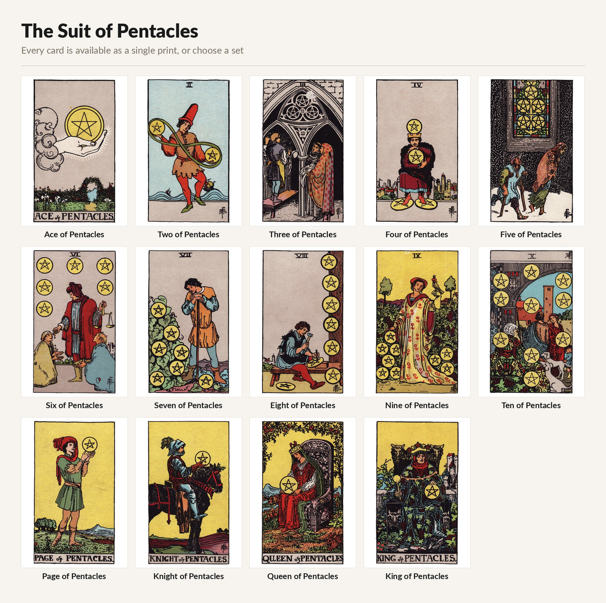 The Suit of Pentacles — Ace to King, 14 giclée prints