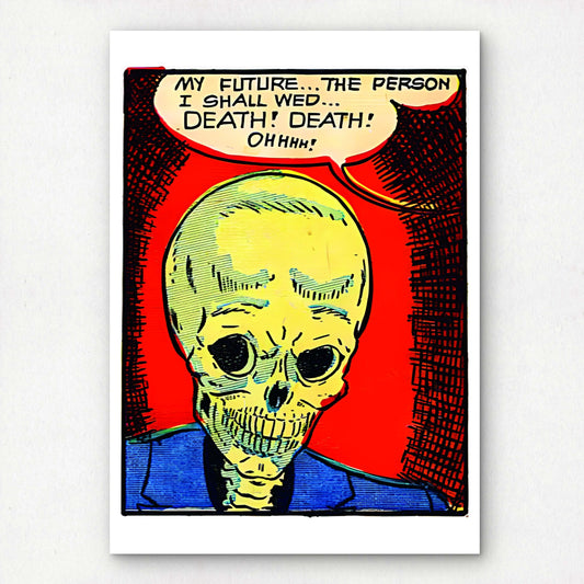 Death Skeleton 1950s Horror Comic Premium Giclée Art Print | A4 A3 Pop Art Wall Decor | Retro Artwork | "Death! Death!" | Unframed
