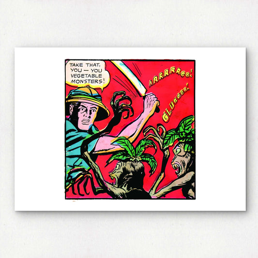 Take That, Vegetable Monsters! Vintage Horror Comic Pop Art Wall Decor | Premium Giclée Art Print | 1950s Comic Book | Unframed
