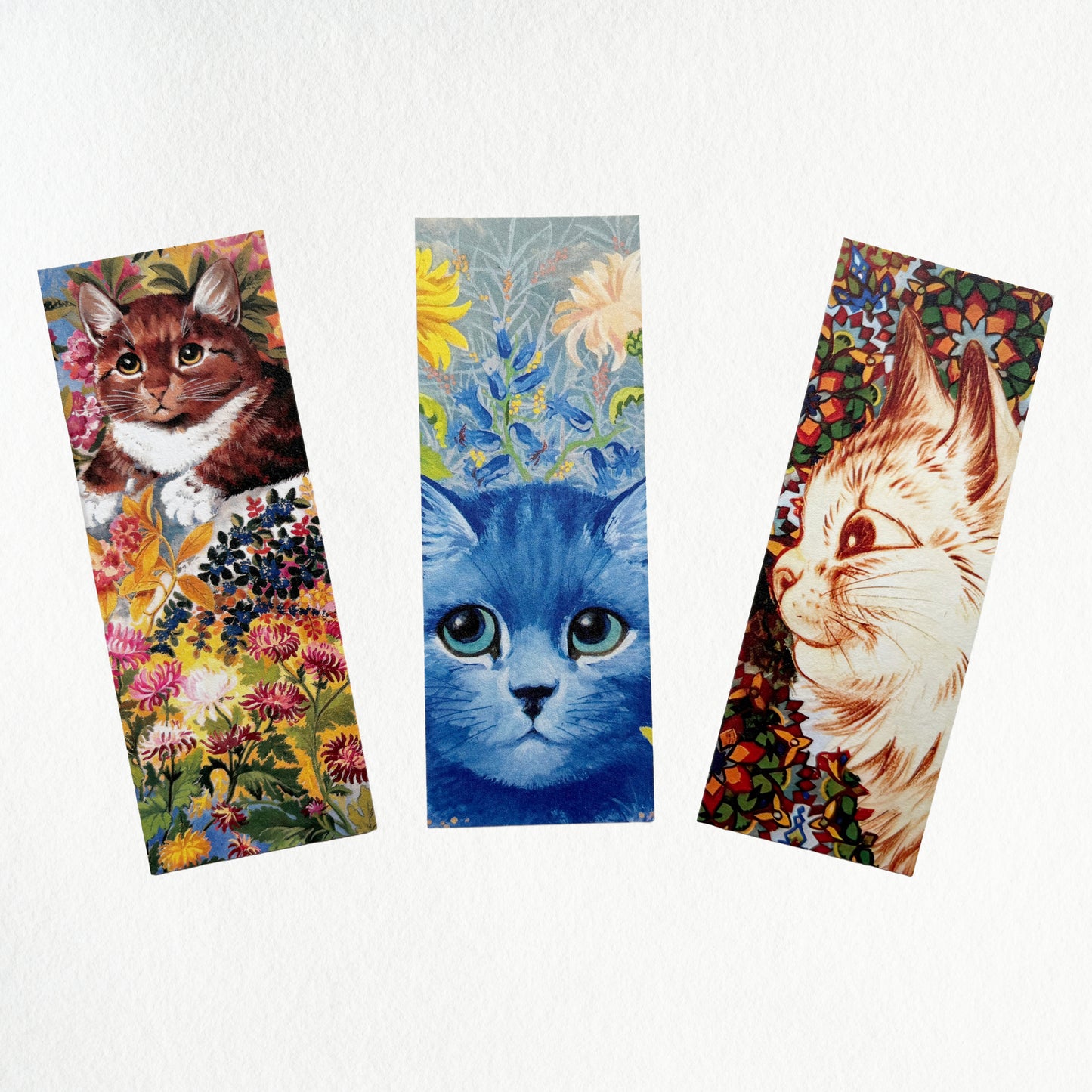 Louis Wain Cats in Flowers Bookmarks | Set of 3 Art Bookmarks | Book Lover Gift