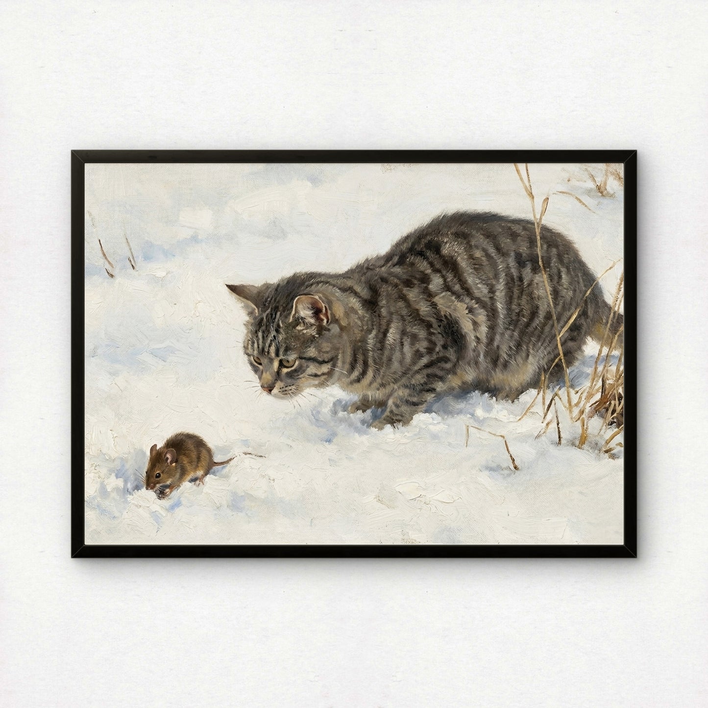 Cat Stalking a Mouse in the Snow (Detail) | Bruno Liljefors | Fine Art Cat Print | Cat Lover Gift | Wall Art