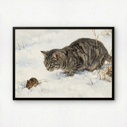 Cat Stalking a Mouse in the Snow (Detail) | Bruno Liljefors | Fine Art Cat Print | Cat Lover Gift | Wall Art