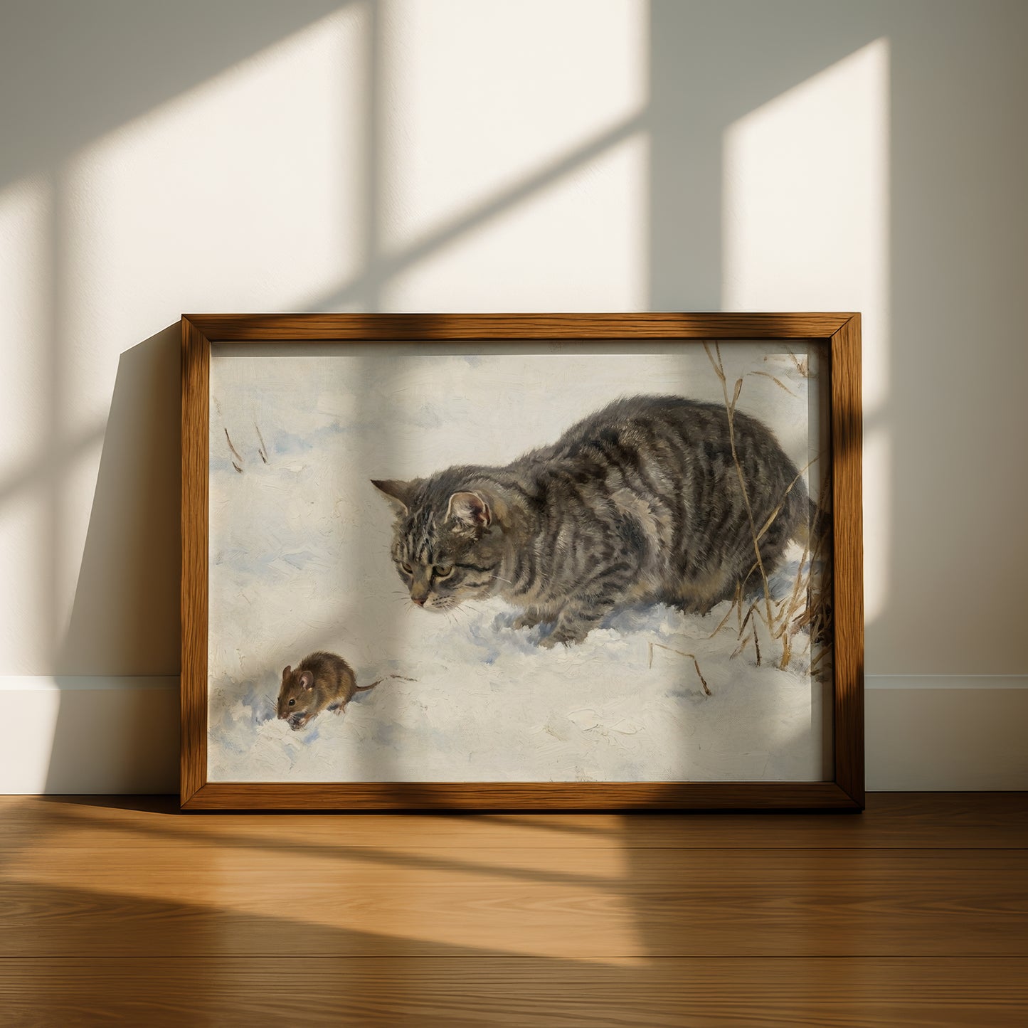 Cat Stalking a Mouse in the Snow (Detail) | Bruno Liljefors | Fine Art Cat Print | Cat Lover Gift | Wall Art