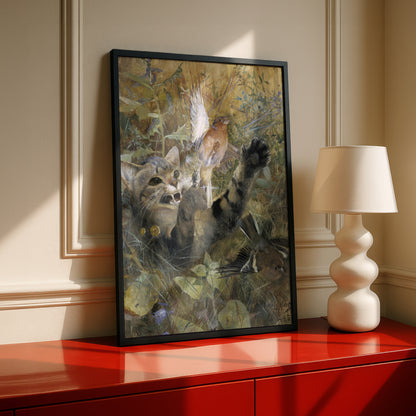 Cat and Chaffinch | Bruno Liljefors | Fine Art Cat Print | Cat Lover Gift | Wall Art