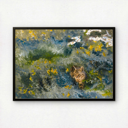 Cat on a Flowering Summer Meadow | Bruno Liljefors | Fine Art Cat Print | Cat Lover Gift | Wall Art