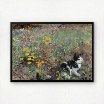 Cat on Flowerbed (Detail) | Bruno Liljefors | Fine Art Cat Print | Cat Lover Gift | Wall Art
