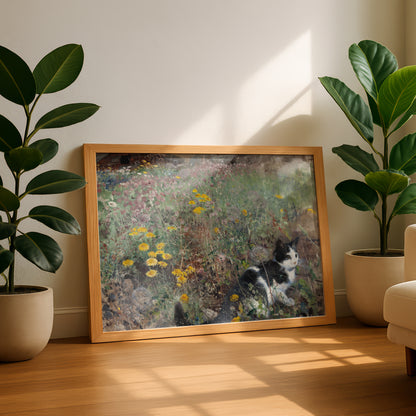 Cat on Flowerbed (Detail) | Bruno Liljefors | Fine Art Cat Print | Cat Lover Gift | Wall Art