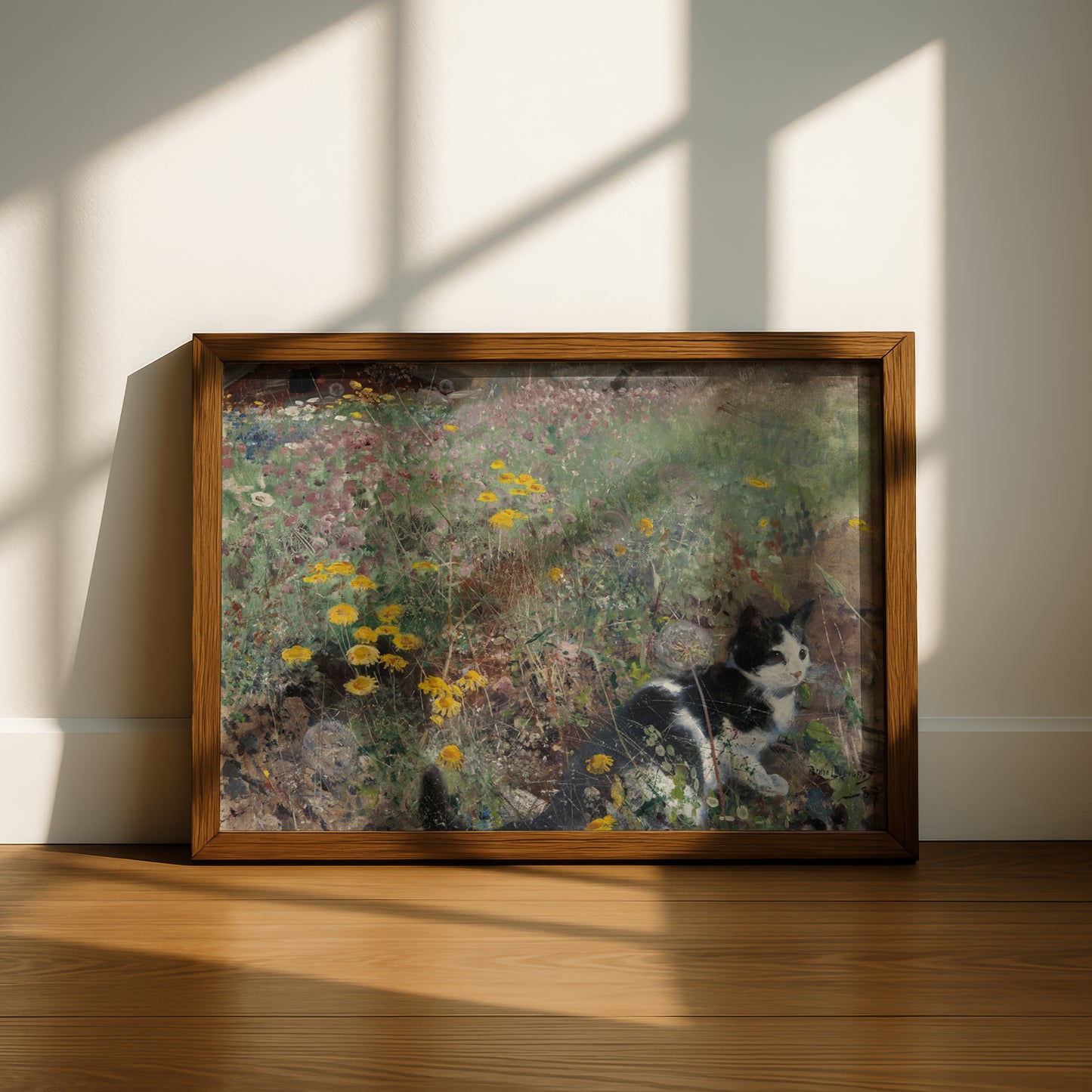 Cat on Flowerbed (Detail) | Bruno Liljefors | Fine Art Cat Print | Cat Lover Gift | Wall Art