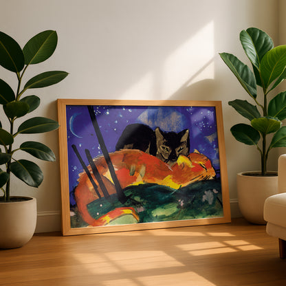 Two Cats, Orange and Black | Franz Marc | Fine Art Cat Print | Cat Lover Gift | Wall Art