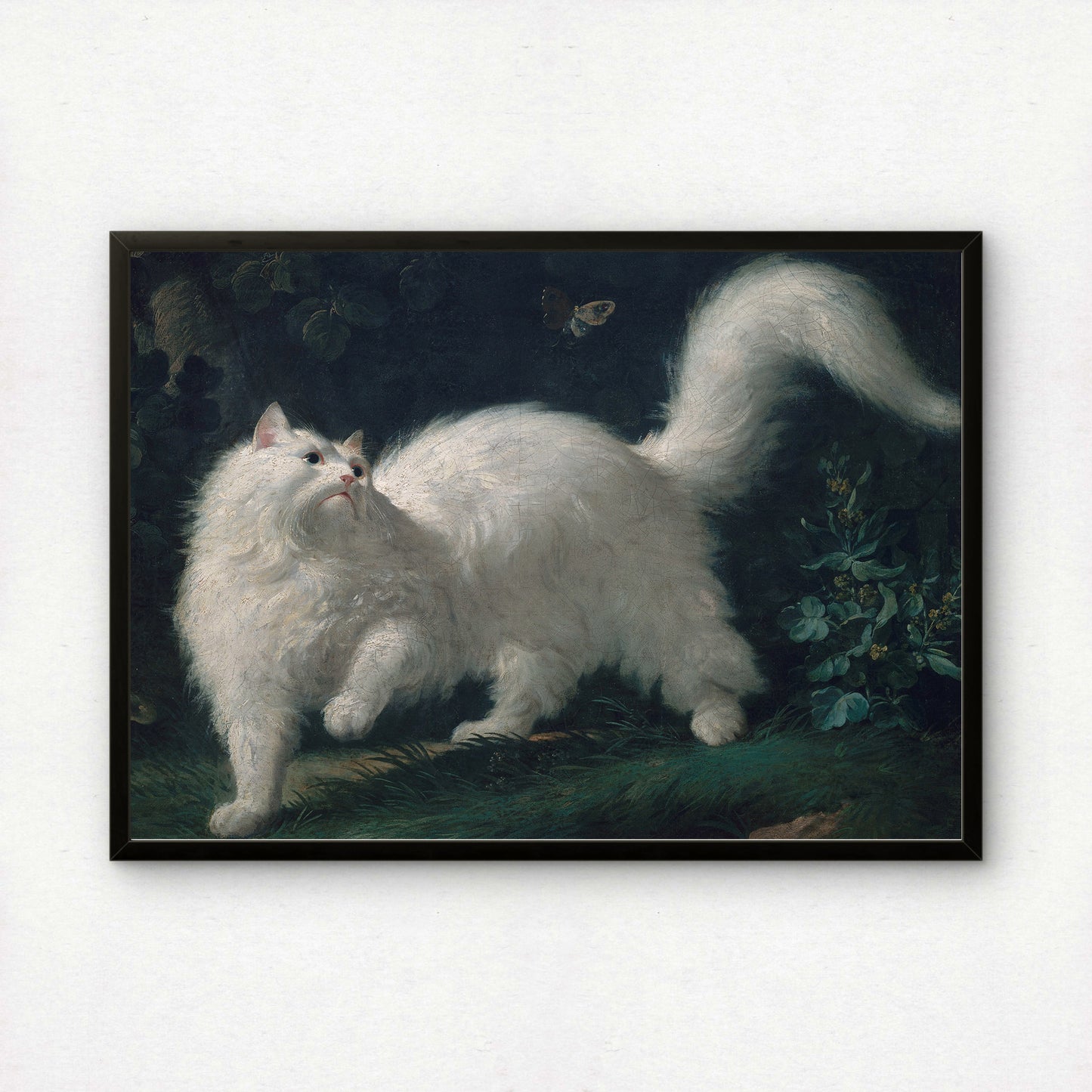 White Angora Cat Chasing a Butterfly | Jean-Jacques Bachelier | Fine Art Cat Print | Cat Lover Gift | Wall Art