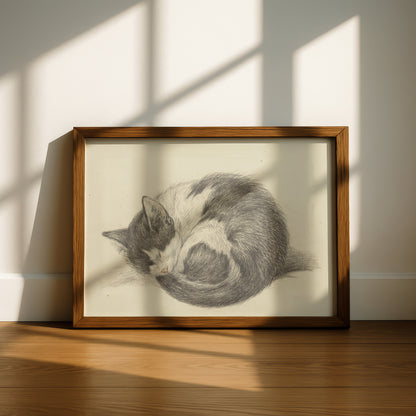 Curled-Up Sleeping Cat | Jean Bernard | Fine Art Cat Print | Cat Lover Gift | Wall Art