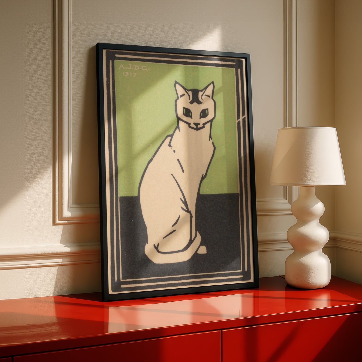 Sitting Cat (Green) | Julie de Graag | Fine Art Cat Print | Cat Lover Gift | Wall Art