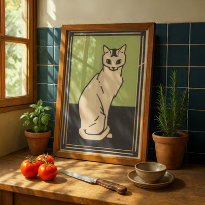 Sitting Cat (Green) | Julie de Graag | Fine Art Cat Print | Cat Lover Gift | Wall Art