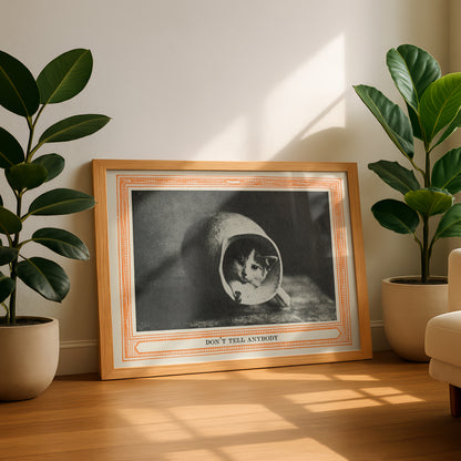 Funny Victorian Cat Art Print | 'Don't Tell Anybody' | Vintage Cat Meme Wall Art | Cat Lover Gift