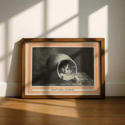 Funny Victorian Cat Art Print | 'Don't Tell Anybody' | Vintage Cat Meme Wall Art | Cat Lover Gift