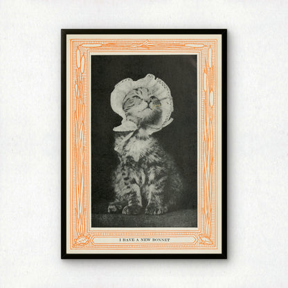 Funny Victorian Cat Art Print | 'I Have a New Bonnet' | Vintage Cat Meme Wall Art | Cat Lover Gift